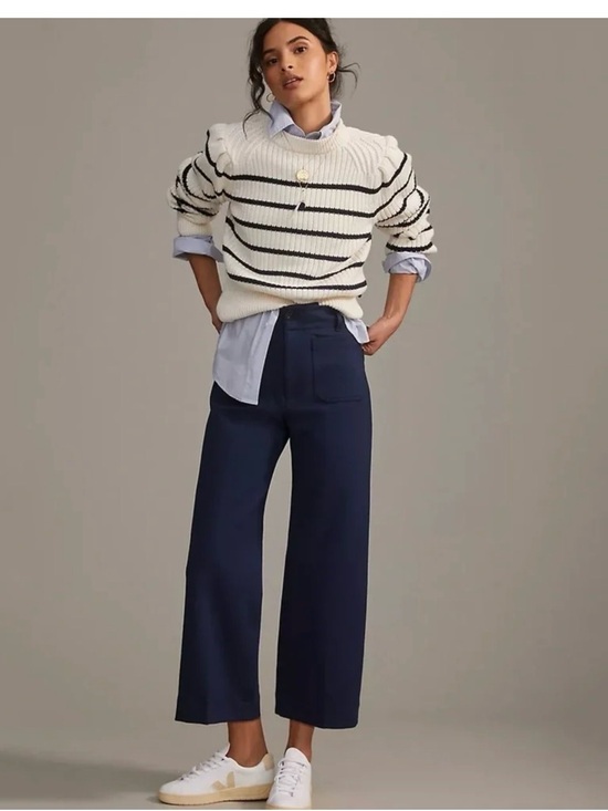 Maeve Pants - Anthropologie Maeve women’s size 4 navy Wide-Leg Cropped Pants Classic Trousers